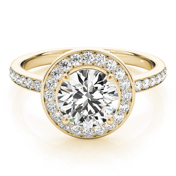 Yellow gold Round Halo Diamond Pave Band with Four-Prong Setting