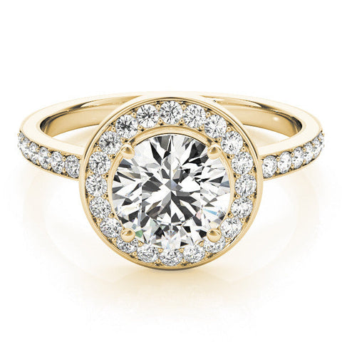 Yellow gold Round Halo Diamond Pave Band with Four-Prong Setting