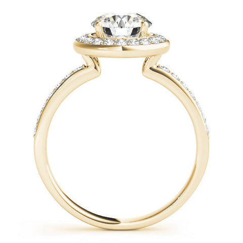 Yellow gold Round Halo Diamond Pave Band with Four-Prong Setting