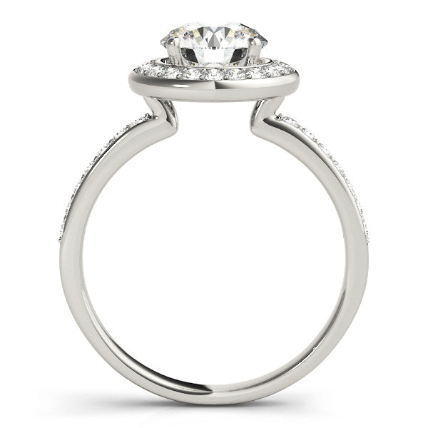 White gold Round Halo Diamond Pave Band with Four-Prong Setting
