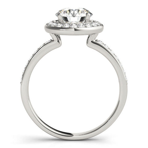 White gold Round Halo Diamond Pave Band with Four-Prong Setting