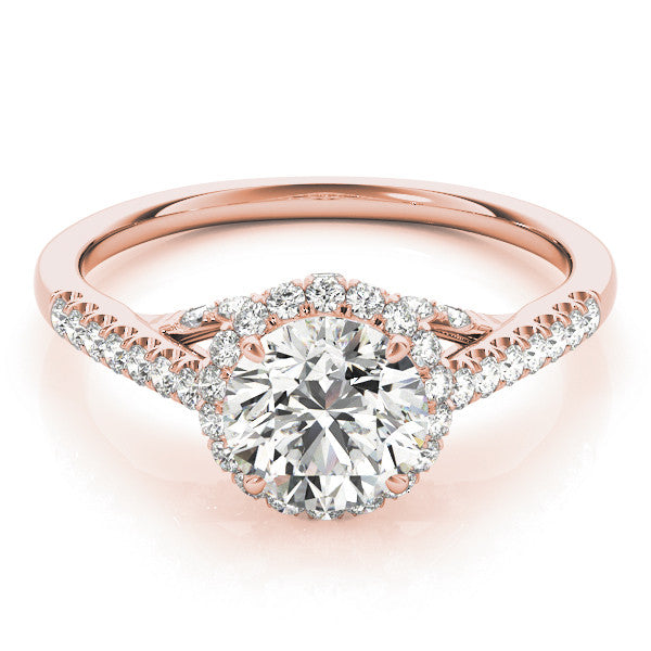 Rose gold Round Halo Split Shank Diamond Engagement Ring