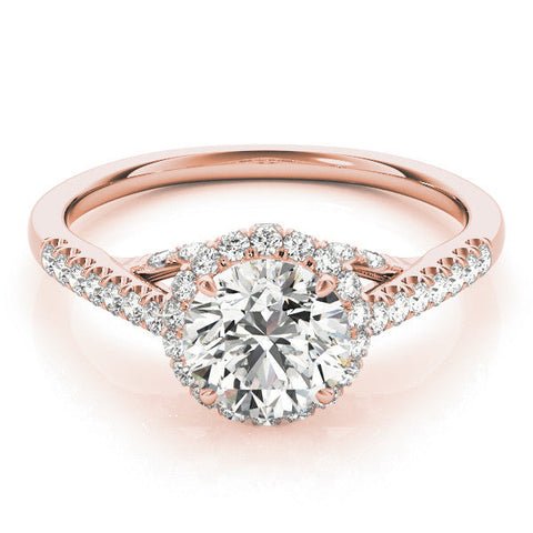 Rose gold Round Halo Split Shank Diamond Engagement Ring