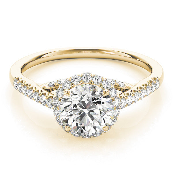 Yellow gold Round Halo Split Shank Diamond Engagement Ring