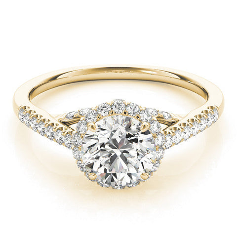 Yellow gold Round Halo Split Shank Diamond Engagement Ring