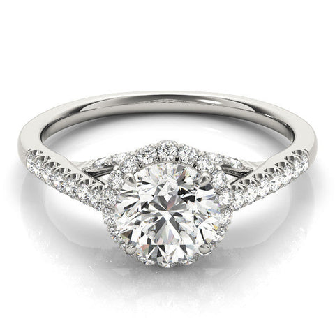 Platinum Round Halo Split Shank Diamond Engagement Ring