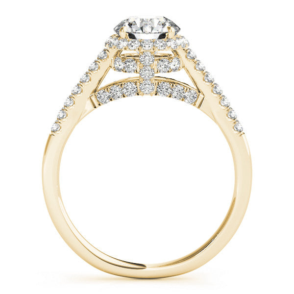 Yellow gold Round Halo Split Shank Diamond Engagement Ring