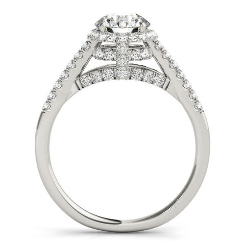 Silver Round Halo Split Shank Diamond Engagement Ring