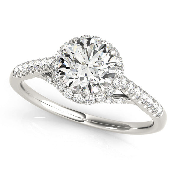 White gold Round Halo Split Shank Diamond Engagement Ring