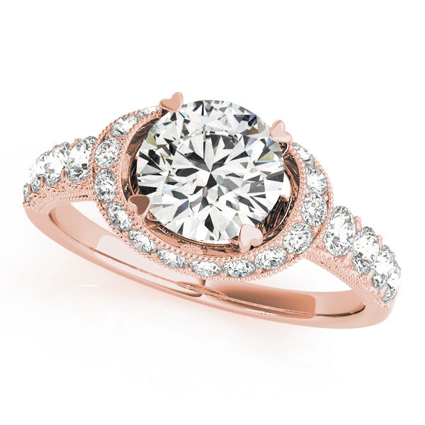 Rose gold Round Halo Pavé Split Shank Heart Prong Ring