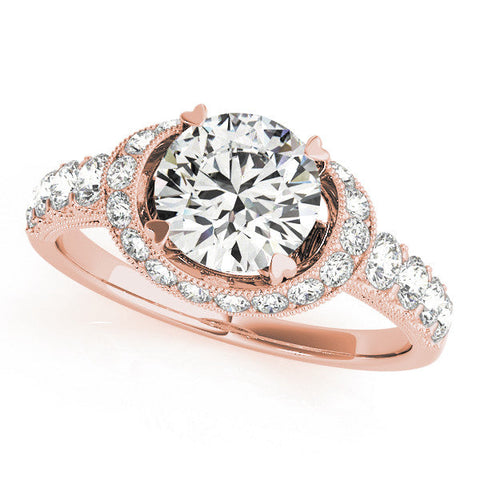 Rose gold Round Halo Pavé Split Shank Heart Prong Ring