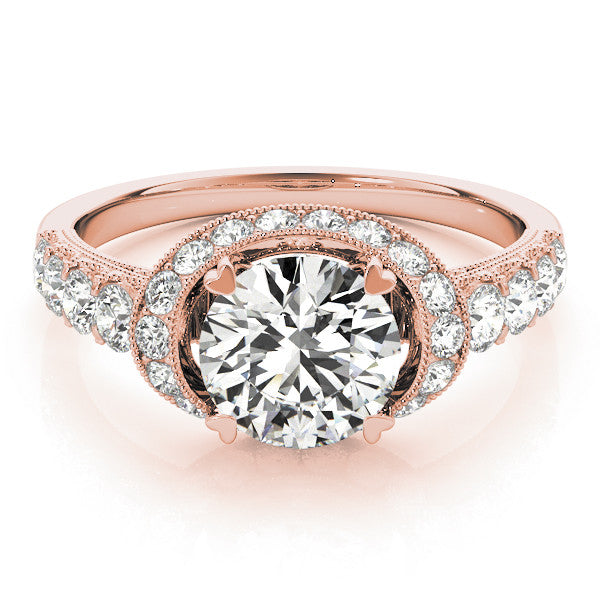 Rose gold Round Halo Pavé Split Shank Heart Prong Ring