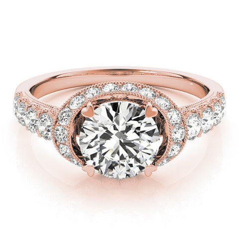 Rose gold Round Halo Pavé Split Shank Heart Prong Ring