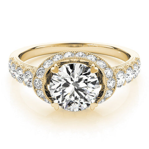 Yellow gold Round Halo Pavé Split Shank Heart Prong Ring