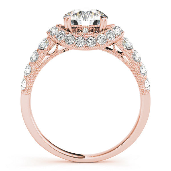 Rose gold Round Halo Pavé Split Shank Heart Prong Ring
