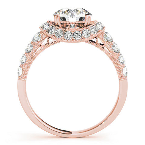 Rose gold Round Halo Pavé Split Shank Heart Prong Ring