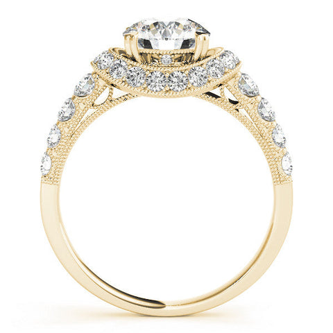Yellow gold Round Halo Pavé Split Shank Heart Prong Ring