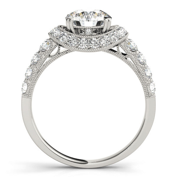 White gold Round Halo Pavé Split Shank Heart Prong Ring