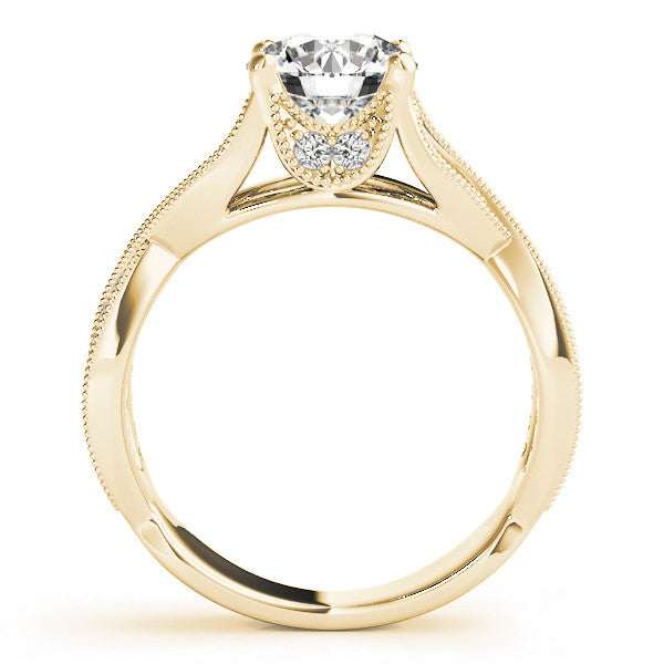 Yellow gold Round Cut Diamond Twisted Band with Milgrain Pave Setting and Four-Prong Setting