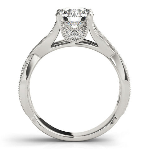 Platinum Round Cut Diamond Twisted Band with Milgrain Pave Setting and Four-Prong Setting
