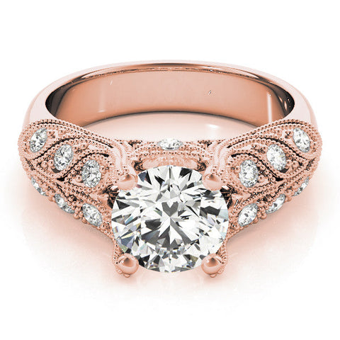 Rose gold Round Cut Milgrain Pave Diamond Engagement Ring with Four-Prong Setting