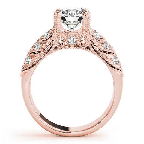 Rose gold Round Cut Milgrain Pave Diamond Engagement Ring with Four-Prong Setting