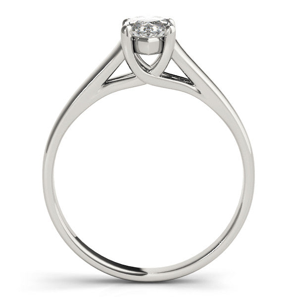 Silver Marquise Solitaire Diamond Ring with Tapered Band and Four-Prong Setting