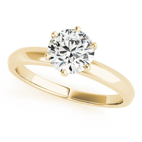 Yellow gold Round Solitaire Diamond Ring with Six-Prong Setting on a Classic Band