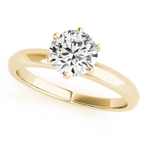 Yellow gold Round Solitaire Diamond Ring with Six-Prong Setting on a Classic Band