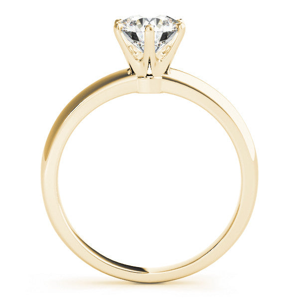 Yellow gold Round Solitaire Diamond Ring with Six-Prong Setting on a Classic Band