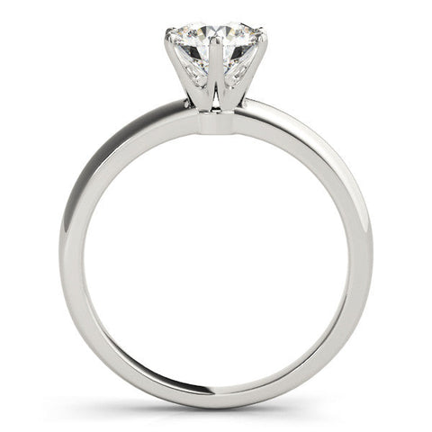 White gold Round Solitaire Diamond Ring with Six-Prong Setting on a Classic Band