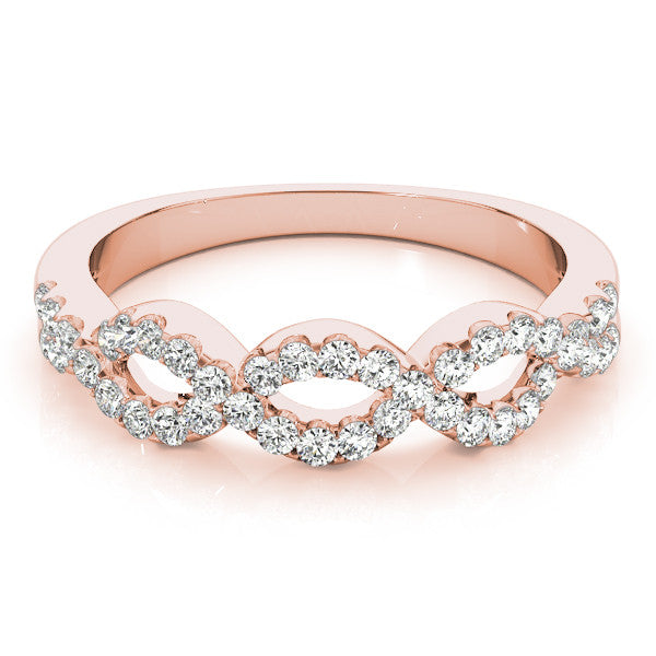 Rose gold Infinity Diamond Pavé Round Stone Twist Band with Prong Setting