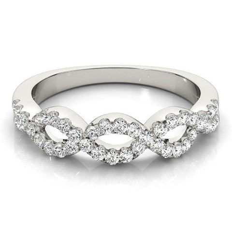 Platinum Infinity Diamond Pavé Round Stone Twist Band with Prong Setting