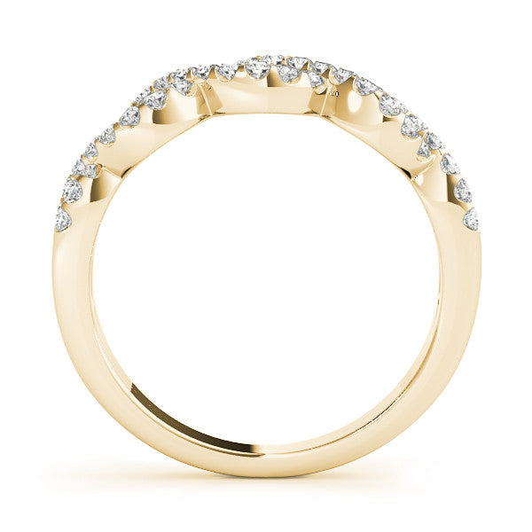 Yellow gold Infinity Diamond Pavé Round Stone Twist Band with Prong Setting
