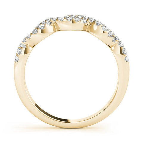 Yellow gold Infinity Diamond Pavé Round Stone Twist Band with Prong Setting