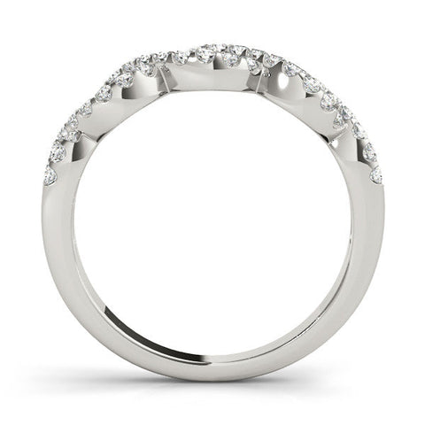 White gold Infinity Diamond Pavé Round Stone Twist Band with Prong Setting