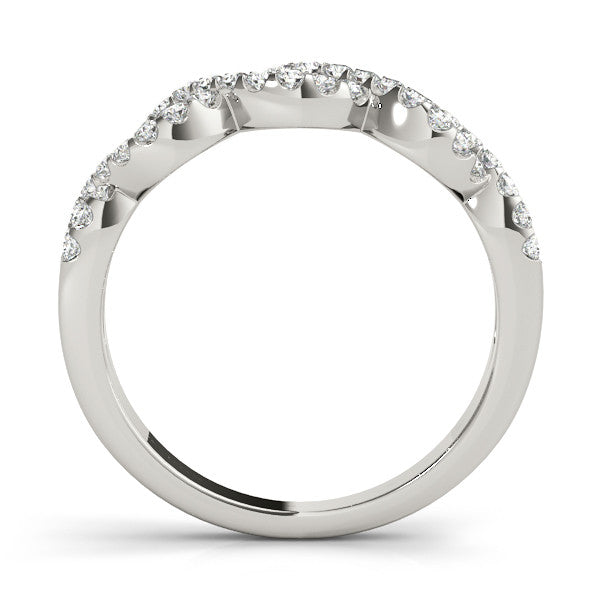 White gold Infinity Diamond Pavé Round Stone Twist Band with Prong Setting