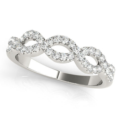 White gold Infinity Diamond Pavé Round Stone Twist Band with Prong Setting