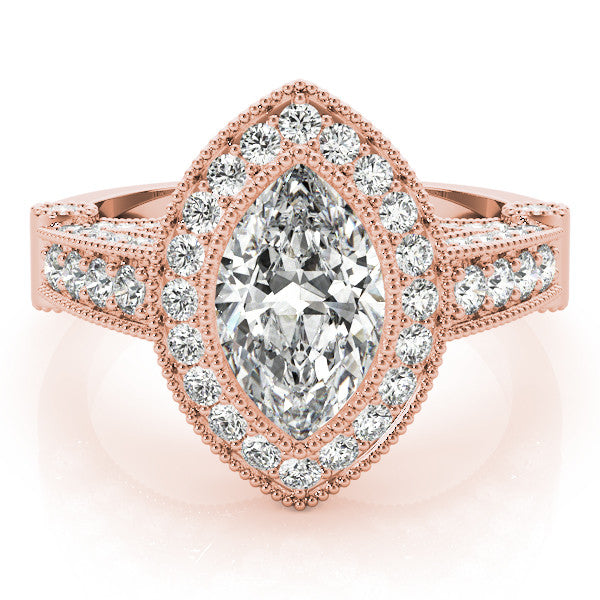 Rose gold Marquise Halo Diamond Split Shank Pave Ring