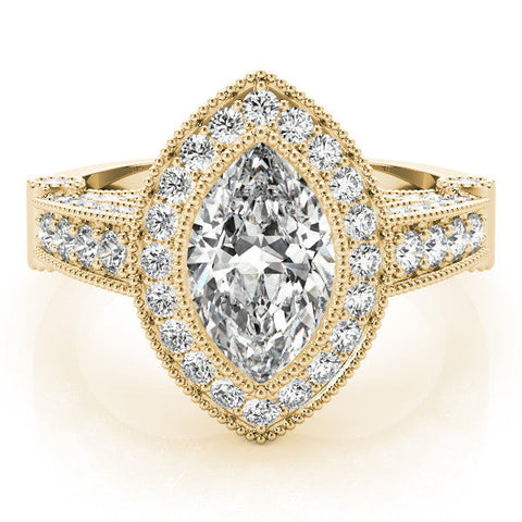 Yellow gold Marquise Halo Diamond Split Shank Pave Ring