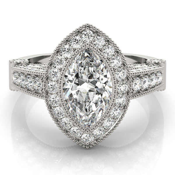 Platinum Marquise Halo Diamond Split Shank Pave Ring