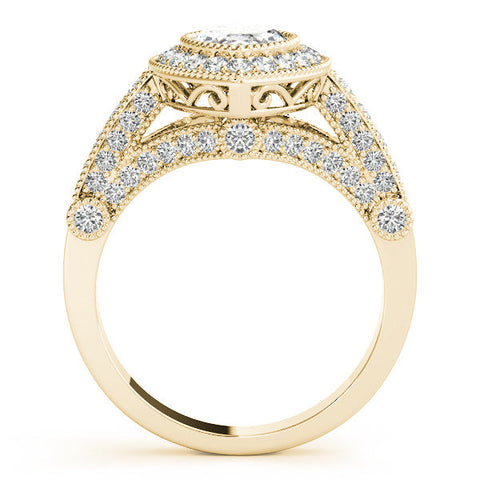 Yellow gold Marquise Halo Diamond Split Shank Pave Ring