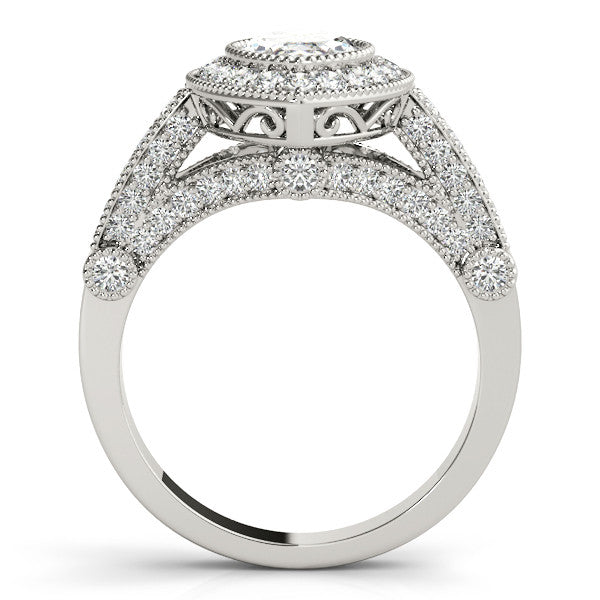 Silver Marquise Halo Diamond Split Shank Pave Ring