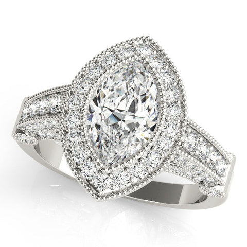 Platinum Marquise Halo Diamond Split Shank Pave Ring
