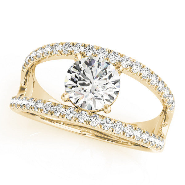 Yellow gold Round Solitaire Split Shank Pave Diamond Ring