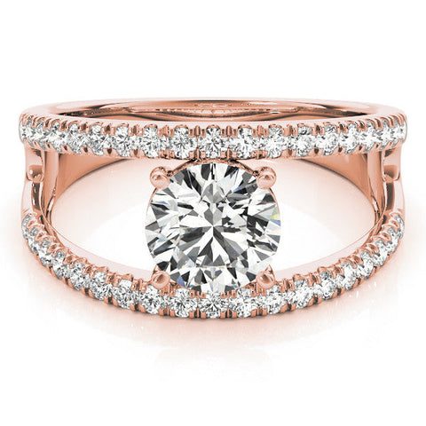 Rose gold Round Solitaire Split Shank Pave Diamond Ring