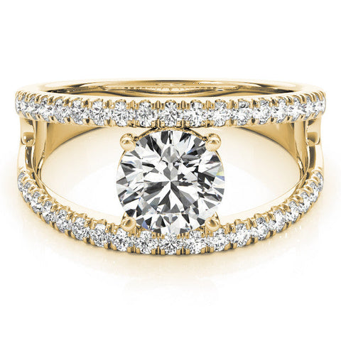 Yellow gold Round Solitaire Split Shank Pave Diamond Ring