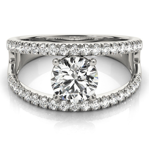 Platinum Round Solitaire Split Shank Pave Diamond Ring
