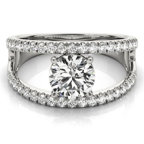 White gold Round Solitaire Split Shank Pave Diamond Ring