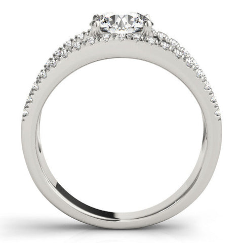 White gold Round Solitaire Split Shank Pave Diamond Ring